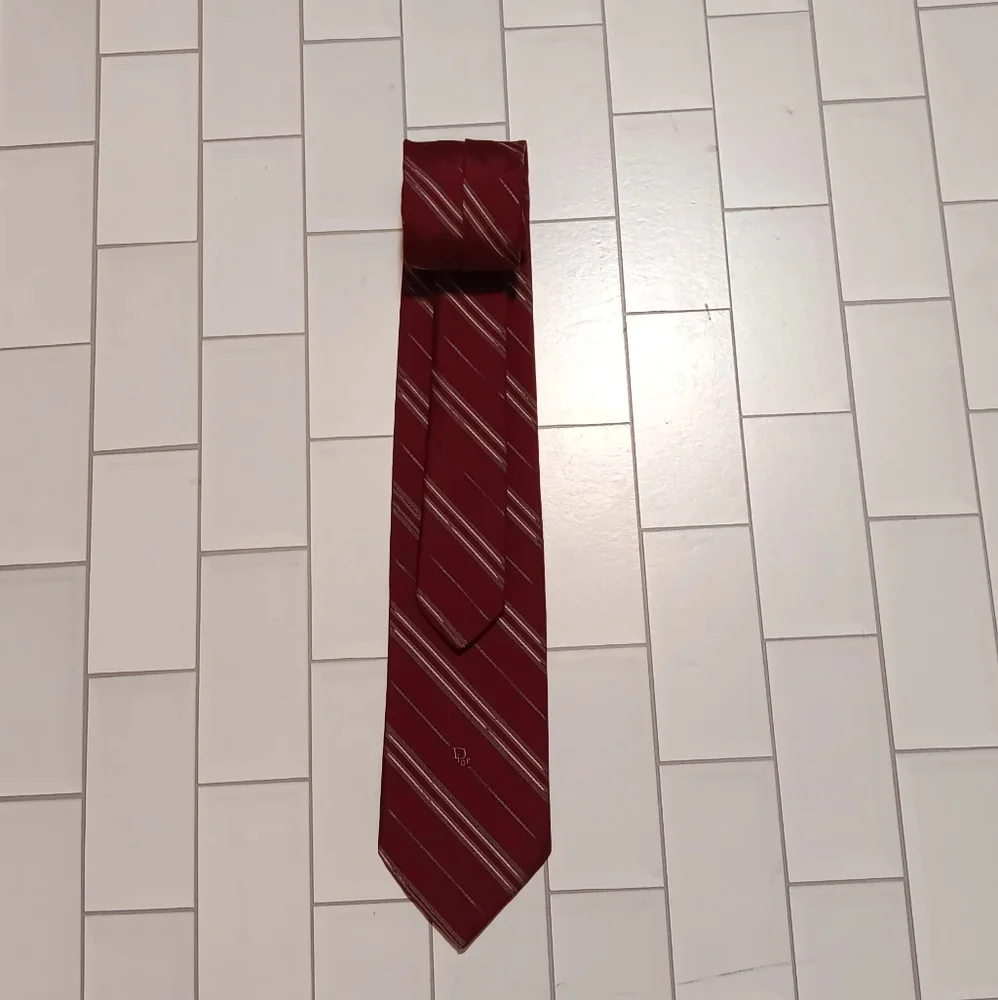 Dior Vintage Necktie Burgundy‎ Striped Men Occasion